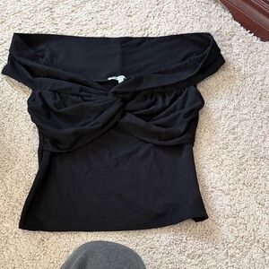 Reformation Off-Shoulder Black Twist Front top